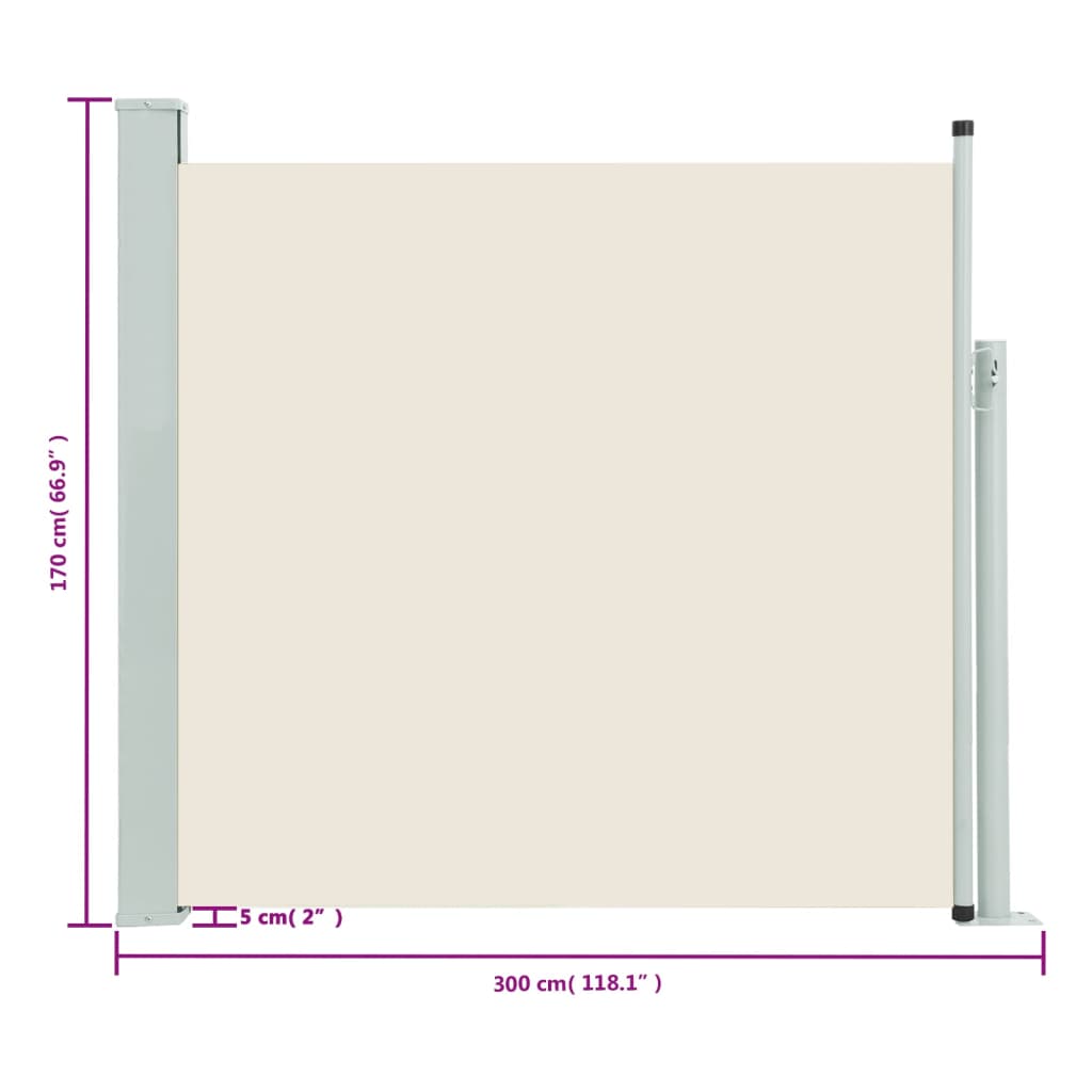 sammenrullelig sidemarkise til terrassen 170x300 cm cremefarvet