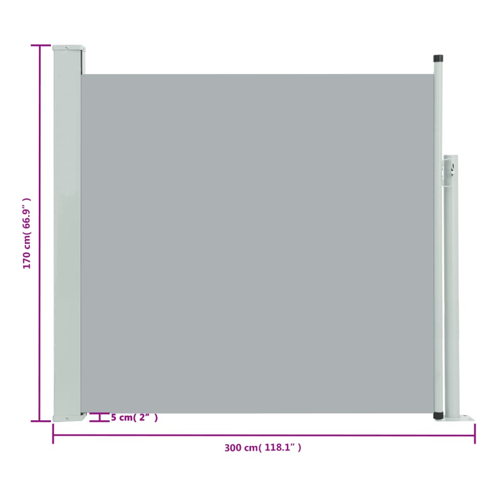 sammenrullelig sidemarkise til terrassen 170 x 300 cm grå