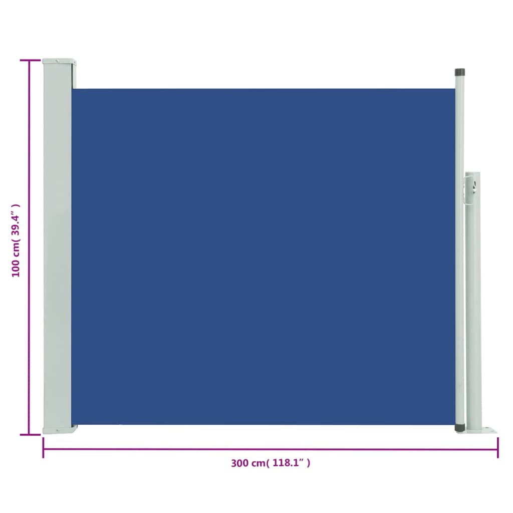 sammenrullelig sidemarkise til terrassen 100 x 300 cm blå