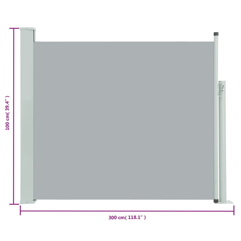 sammenrullelig sidemarkise til terrassen 100 x 300 cm grå