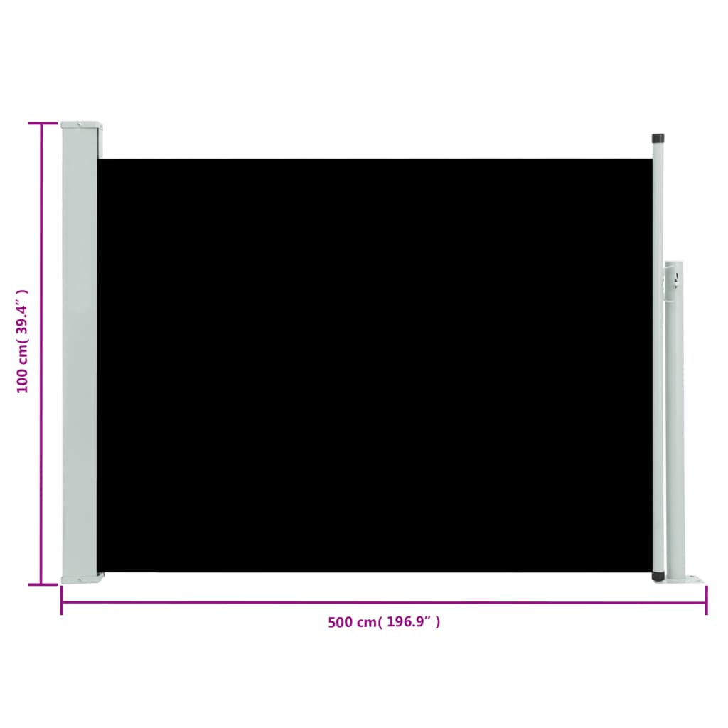 sammenrullelig sidemarkise til terrassen 100 x 500 cm sort