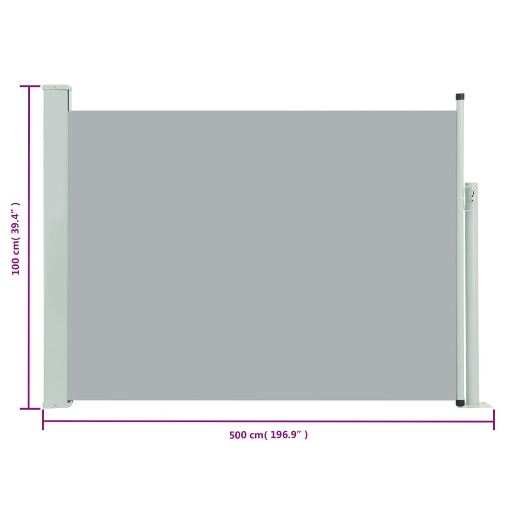 sammenrullelig sidemarkise til terrassen 100 x 500 cm grå