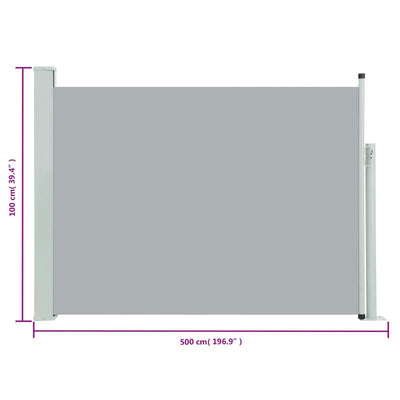 sammenrullelig sidemarkise til terrassen 100 x 500 cm grå