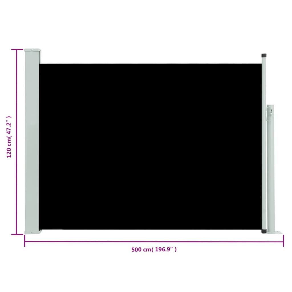 sammenrullelig sidemarkise til terrassen 120x500 cm sort