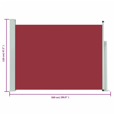 sammenrullelig sidemarkise til terrassen 120 x 500 cm rød