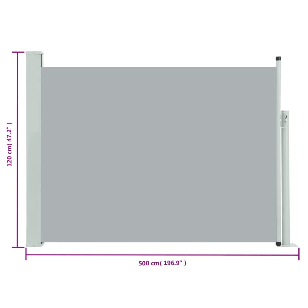 sammenrullelig sidemarkise til terrassen 120 x 500 cm grå