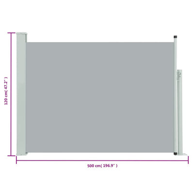 sammenrullelig sidemarkise til terrassen 120 x 500 cm grå