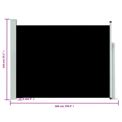 sammenrullelig sidemarkise til terrassen 140x500 cm sort