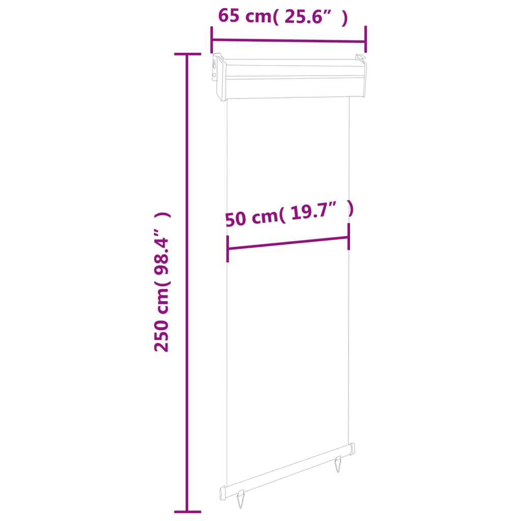 sidemarkise til altan 65x250 cm grå