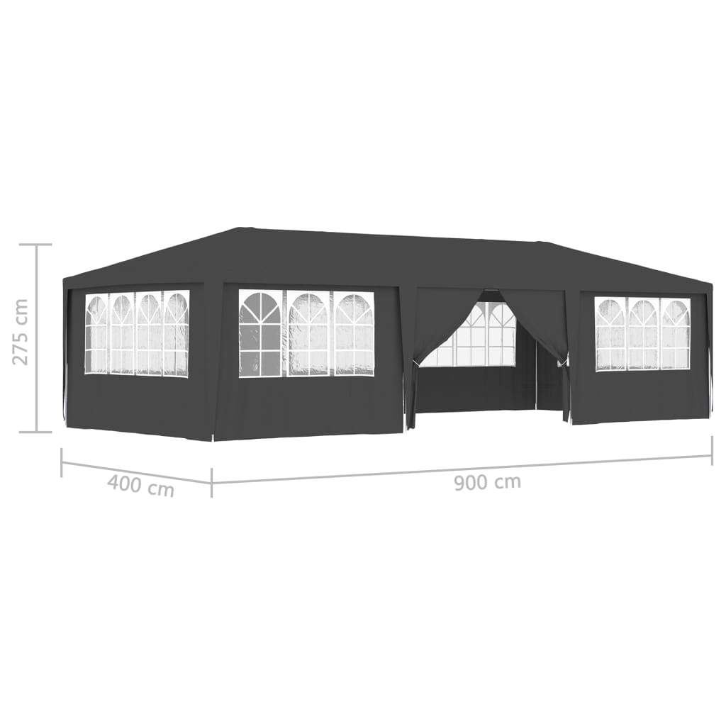 festtelt med sidevægge 4x9 m 90 g/m² antracitgrå