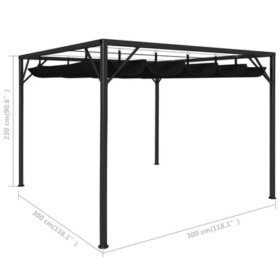 pavillon med sammenrulleligt tag 3x3 m antracitgrå