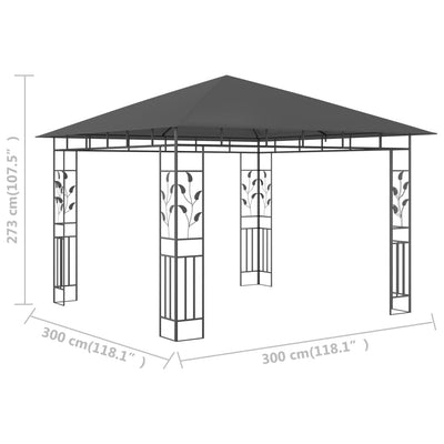 pavillon med myggenet 3x3x,2,73 m 180 g/m² antracitgrå