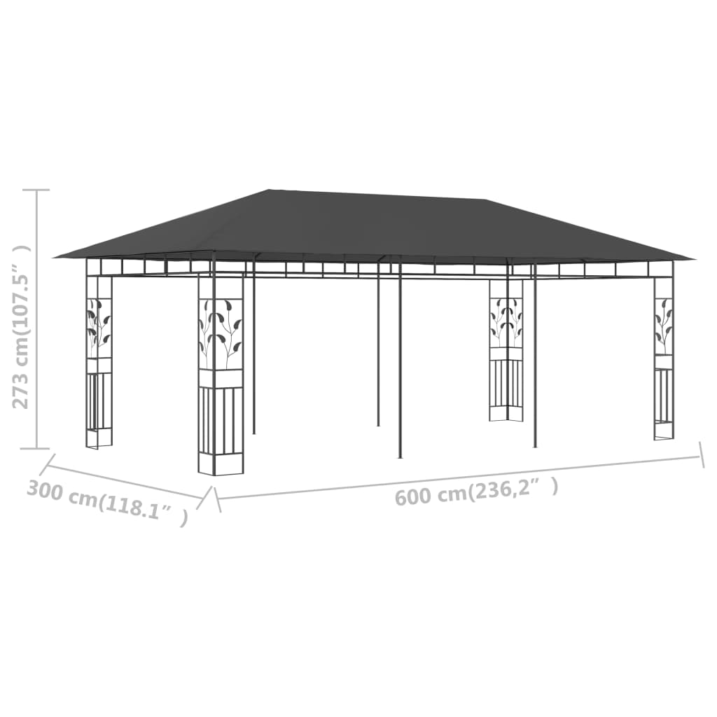 pavillon med myggenet 6x3x,2,73 m antracitgrå