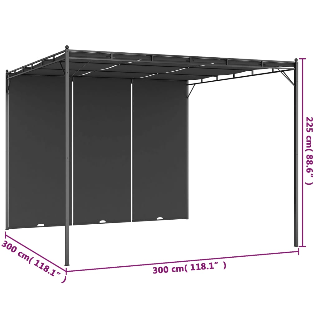 havepavillon med gardin 3x3x2,25m antracitgrå