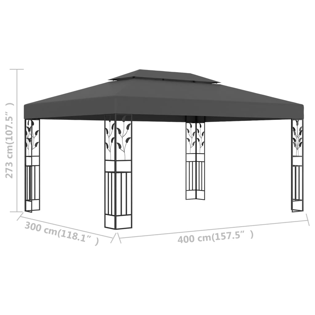 pavillon med dobbelt tag 3x4 m antracitgrå