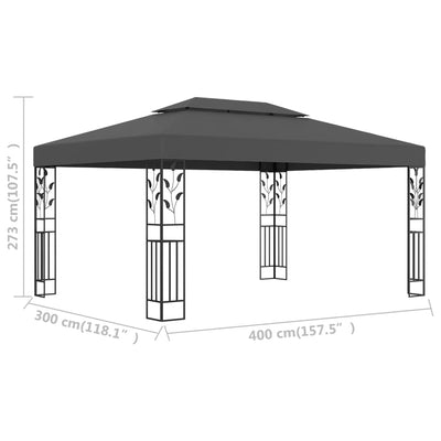 pavillon med dobbelt tag 3x4 m antracitgrå