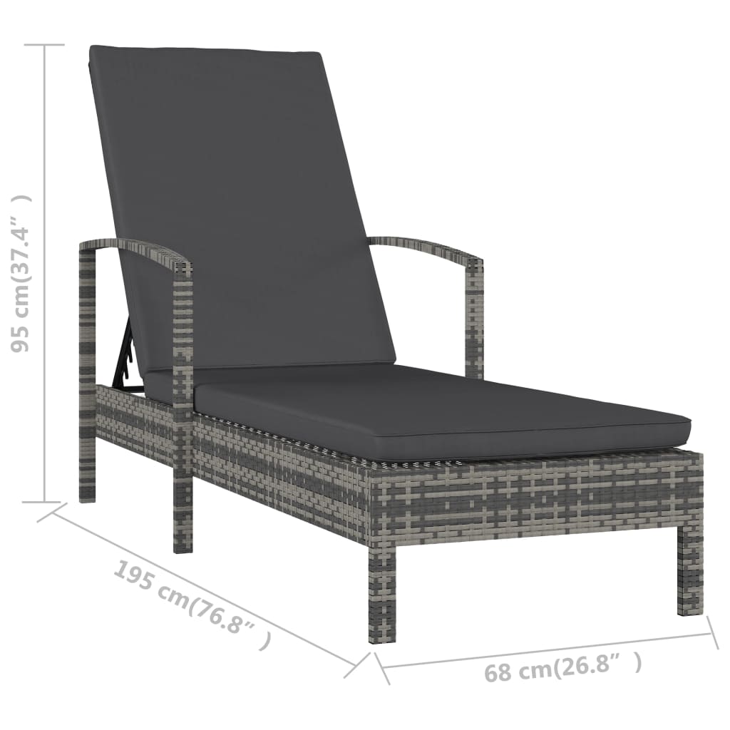 liggestol med armlæn polyrattan grå