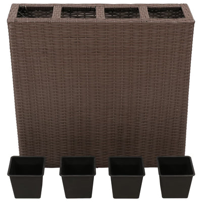 plantekasser med 4 krukker 2 stk. polyrattan brun