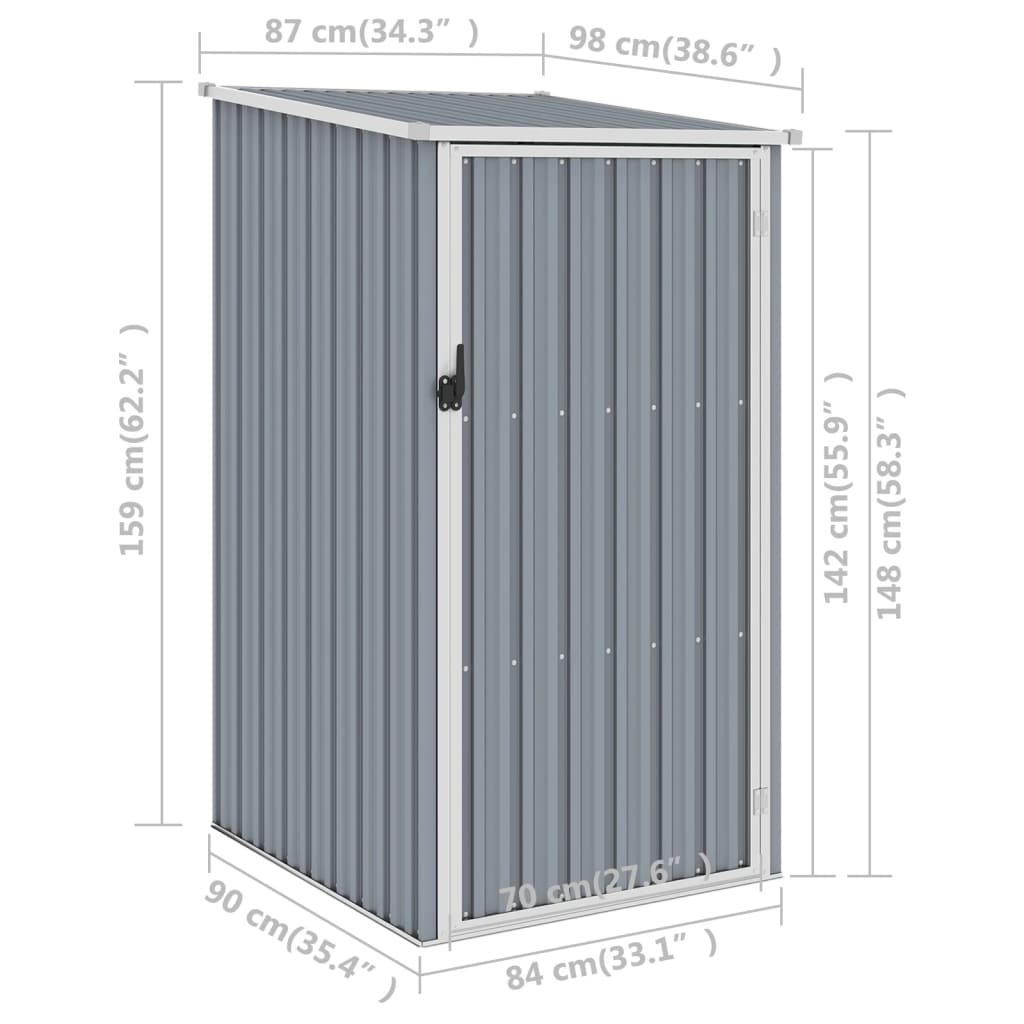 haveskur 87x98x159 cm galvaniseret stål grå