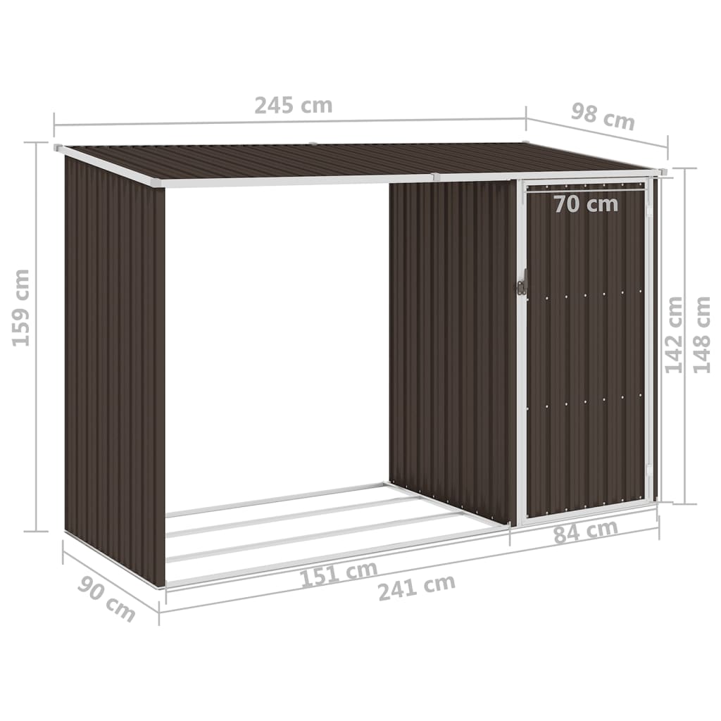 brændeskur 245x98x159 cm galvaniseret stål brun