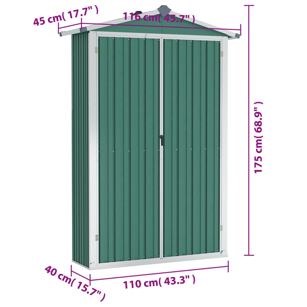 haveskur 116x45x175 cm galvaniseret stål grøn