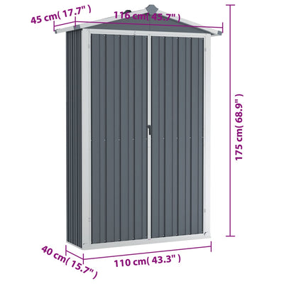 haveskur 116x45x175 cm galvaniseret stål grå