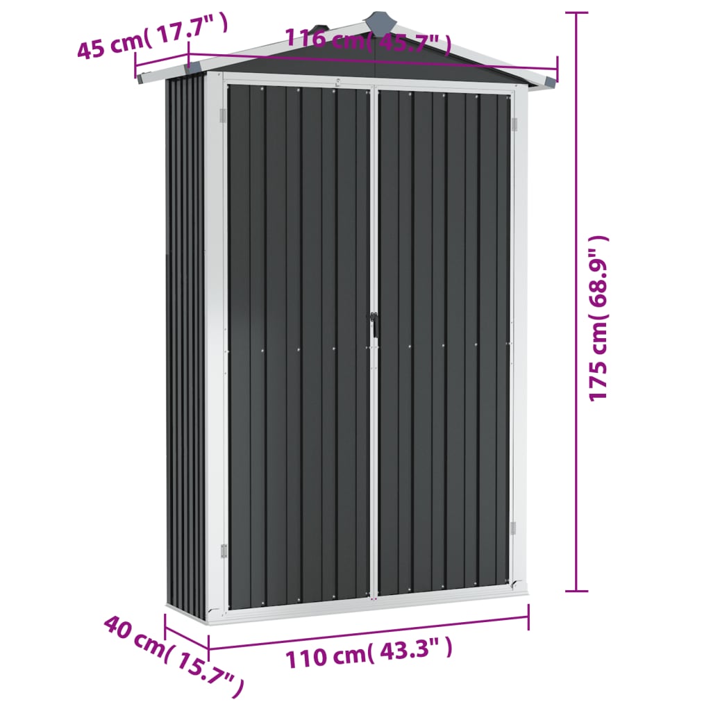 haveskur 116x45x175 cm galvaniseret stål antracitgrå