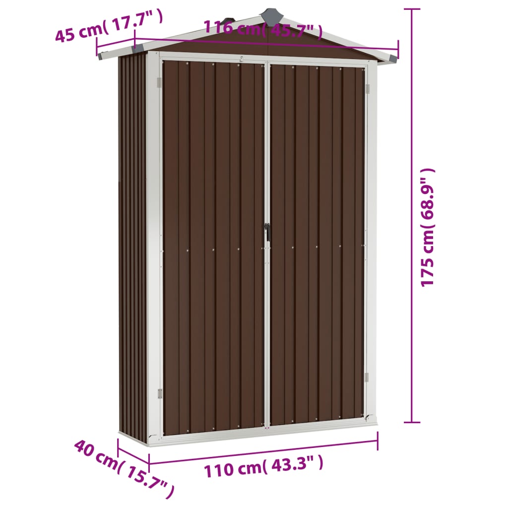 haveskur 116x45x175 cm galvaniseret stål brun