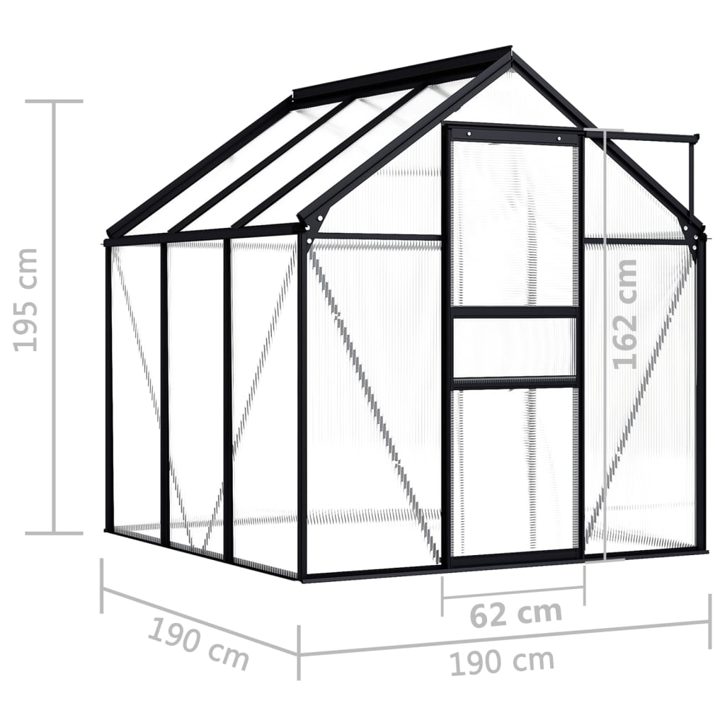 drivhus 3,61 m³ aluminium antracitgrå