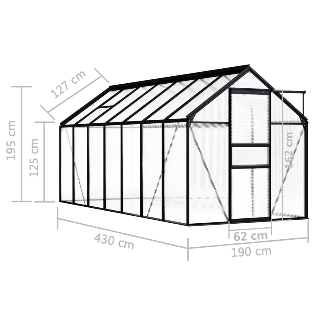 drivhus 8,17 m² aluminium antracitgrå