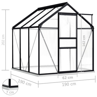 drivhus med fundamentramme 3,61 m² aluminium antracitgrå