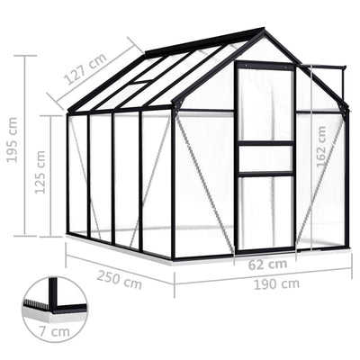 drivhus med fundamentramme 3,3 m² aluminium antracitgrå