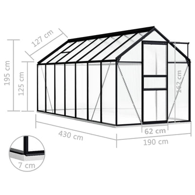 drivhus med fundamentramme 8,17 m² aluminium antracitgrå