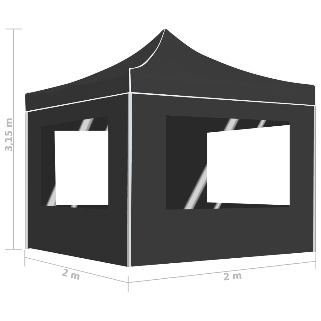 foldbart festtelt med vægge aluminium 2 x 2 m antracitgrå