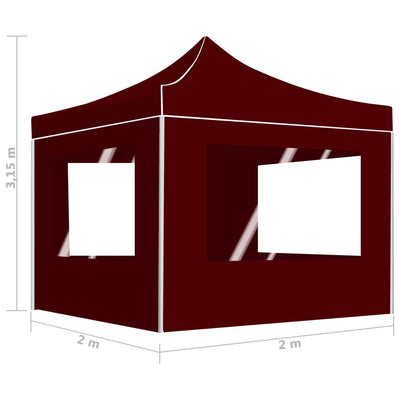 foldbart festtelt med vægge  2 x 2 m aluminium bordeaux