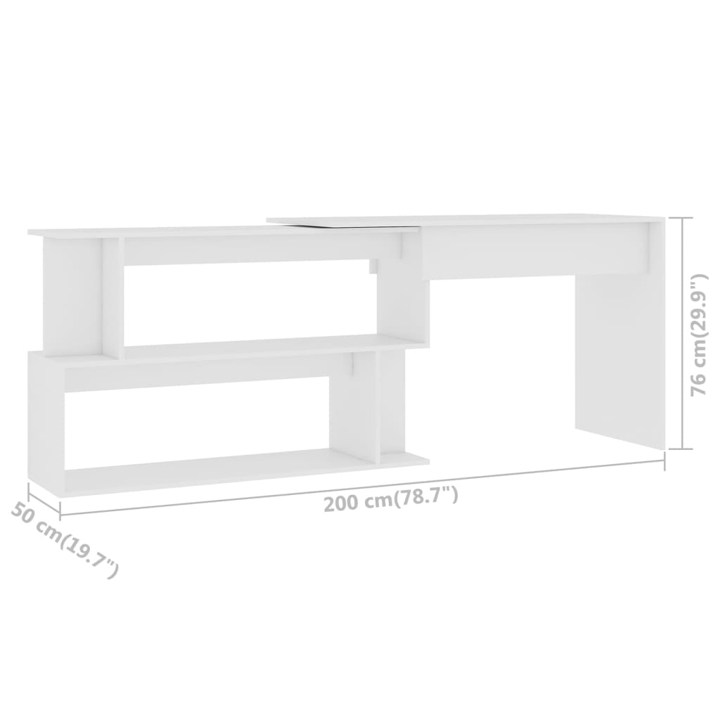 skrivebord til hjørne 200x50x76 cm konstrueret træ hvid