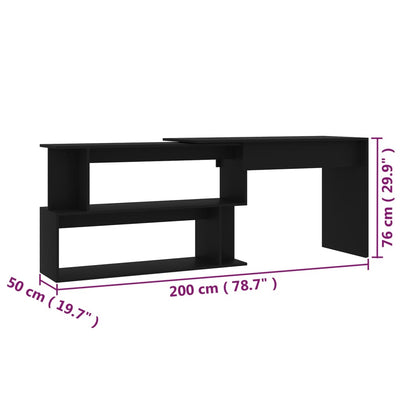 skrivebord til hjørne 200x50x76 cm konstrueret træ sort