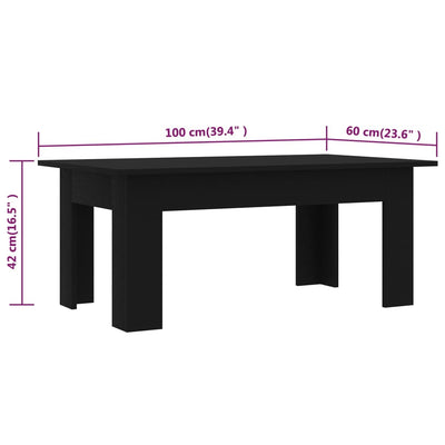 sofabord 100x60x42 cm konstrueret træ sort