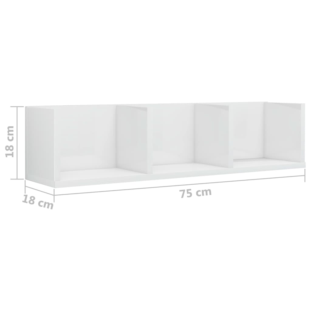 cd-reol 75x18x18 cm konstrueret træ hvid højglans