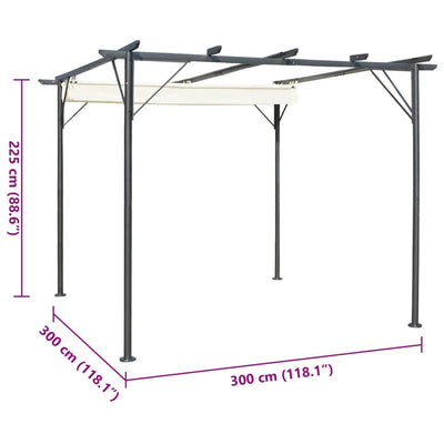 pergola med tilbagetrækkeligt tag 3x3 m stål cremefarvet