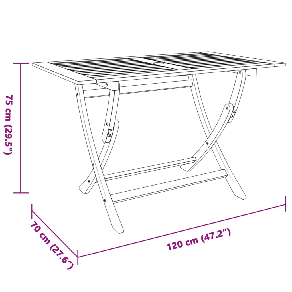 havebord 120x70x75 cm foldbart massivt eukalyptustræ