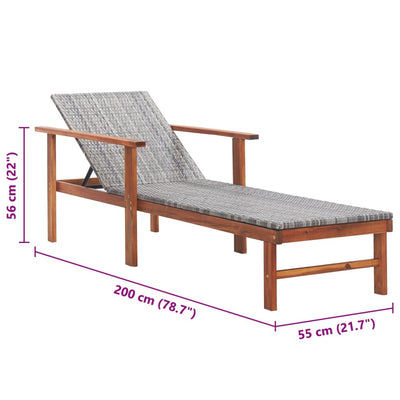 liggestol polyrattan og massivt akacietræ grå