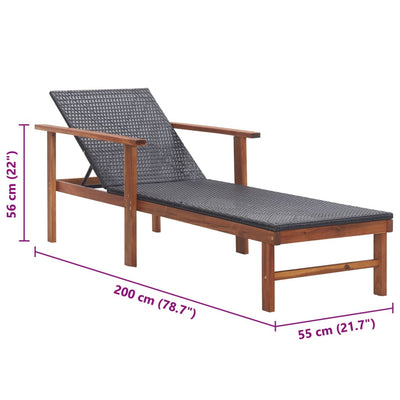 liggestol polyrattan og massivt akacietræ sort