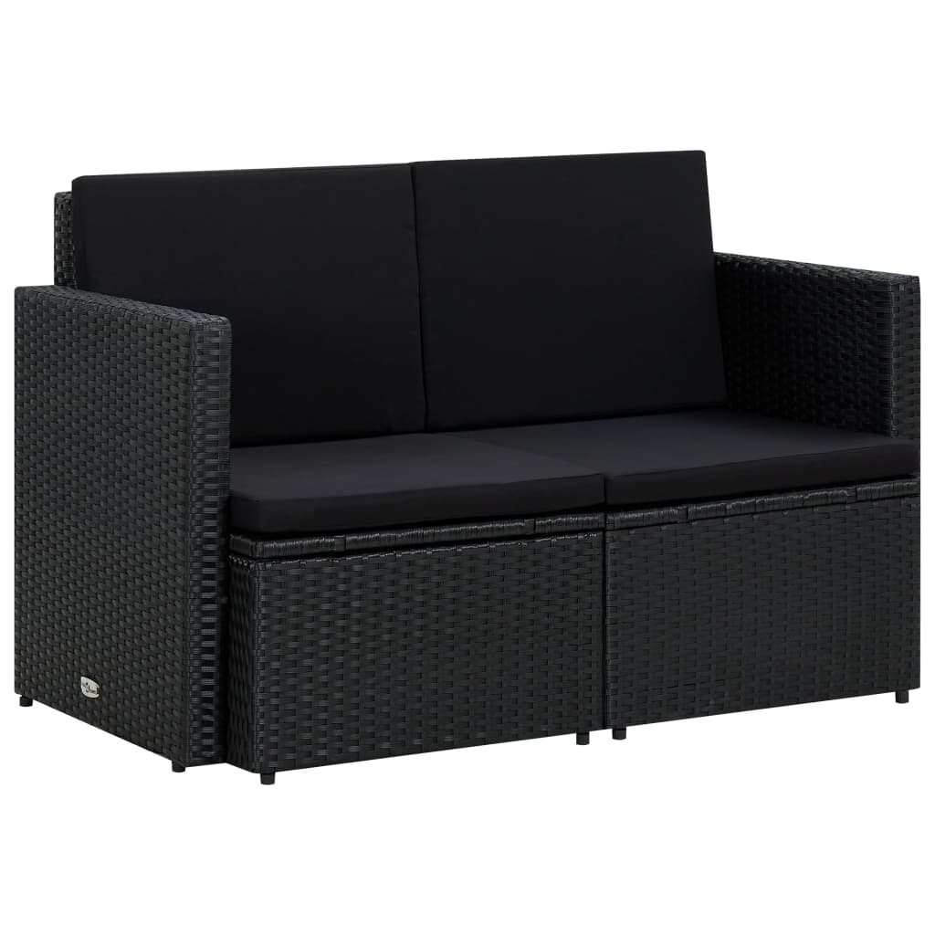 2-personers havesofa med hynder polyrattan sort