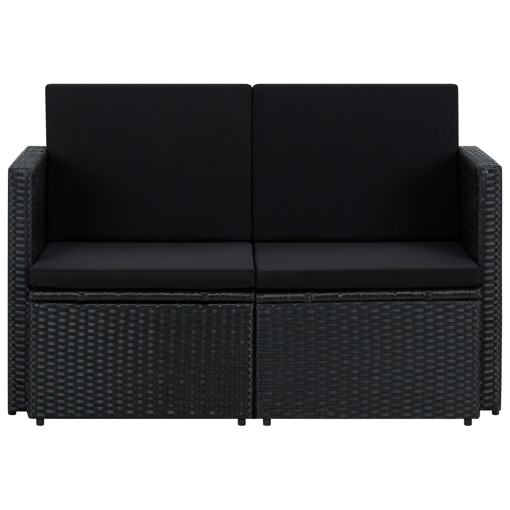 2-personers havesofa med hynder polyrattan sort