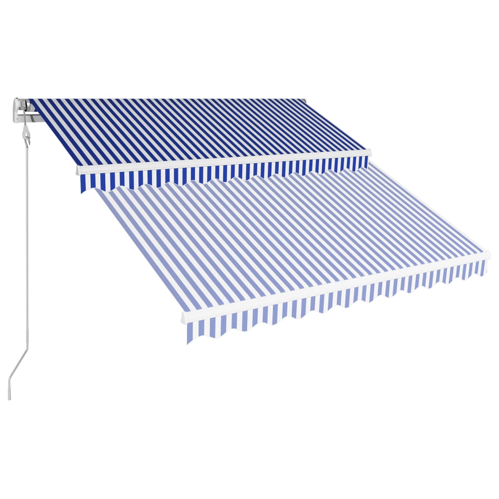 automatisk foldemarkise 350 x 250 cm blå og hvid