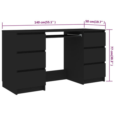 skrivebord 140x50x77 cm konstrueret træ sort