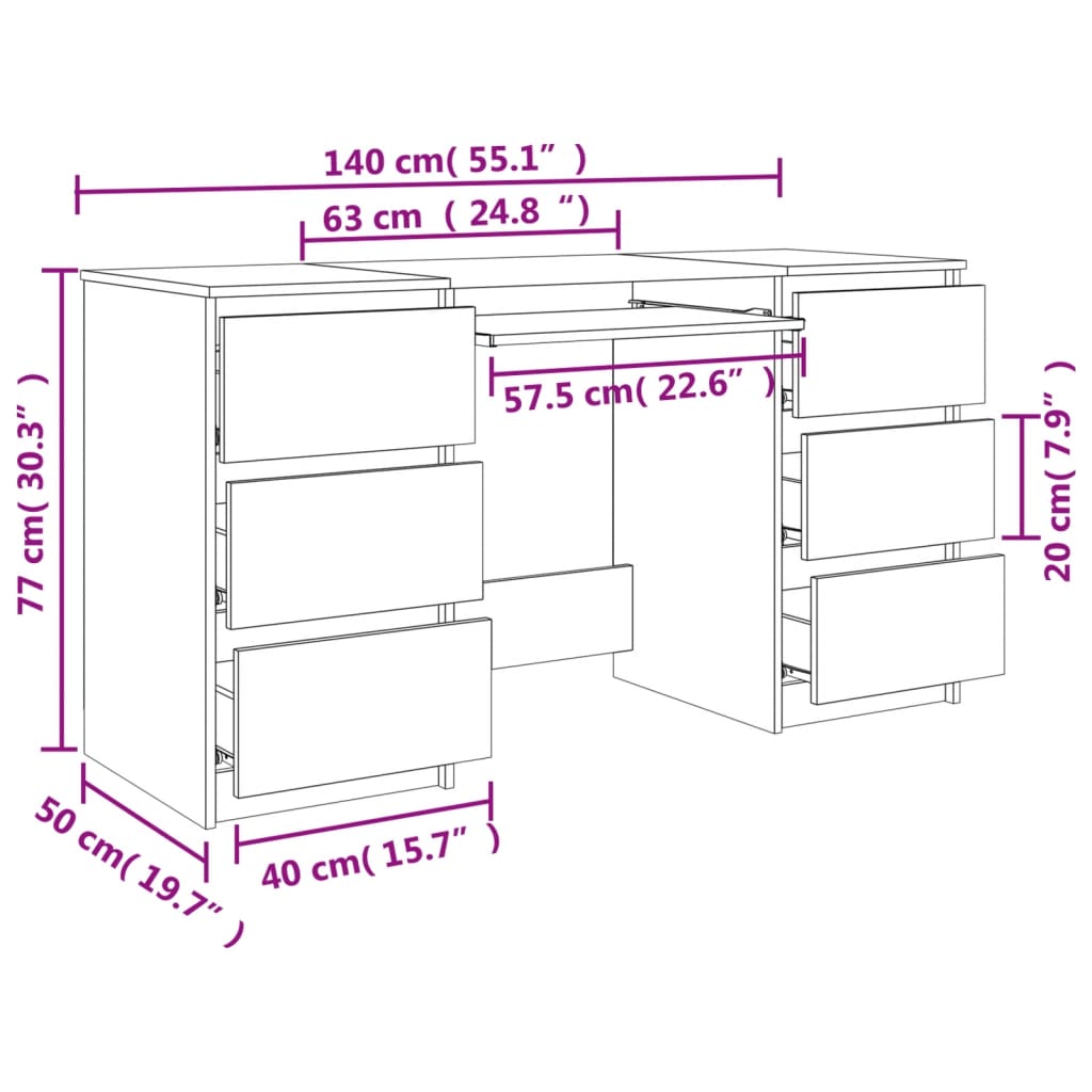 skrivebord 140x50x77 cm konstrueret træ sonoma-eg