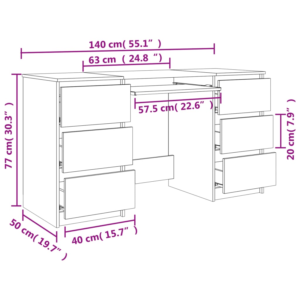 skrivebord 140x50x77 cm konstrueret træ betongrå