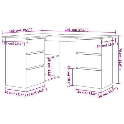 skrivebord til hjørne 145x100x76 cm konstrueret træ hvid